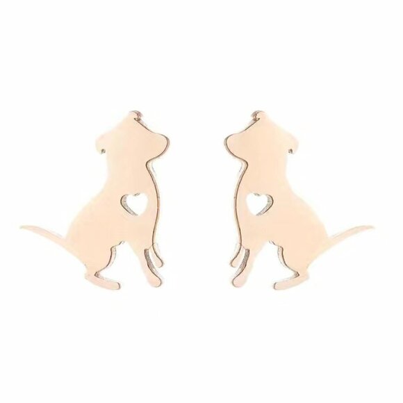 Dog Pitbull and Heart Stainless Steel Stud Earrings #812 (Color: Silver) - Picture 7 of 9